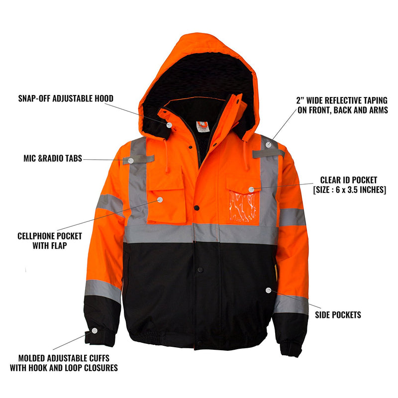 Men's ANSI Class 3 High Visibility Bomber Safety Jacket - WJ9011-New York Hi-Viz Workwear-RK Safety