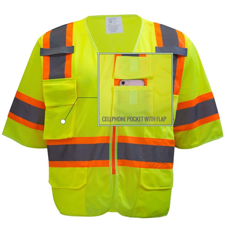Class 3 Two Tone Hi Viz Breathable Polyester Mesh Vest - MV7811&MV7812,MV7813(Orange, Lime)-New York Hi-Viz Workwear-RK Safety