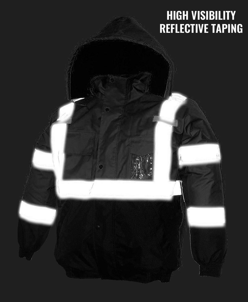 RK Safety WJ9013 Men's ANSI Class 1 Safety Bomber Jacket with Detachable Hood, Reflective Tape, Black-RK Safety-RK Safety