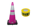 RK-Safety 28" Traffic Safety Cone, Black Base with High-Visibility Pandemic Barricade Tape-RK Safety-RK Safety