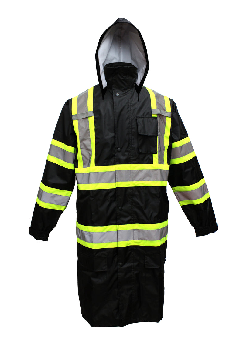 RK Safety TBK77 Class 3 Rainwear Reflective Hi-Viz Black Bottom Long Rain Coat(Black)-RK Safety-RK Safety