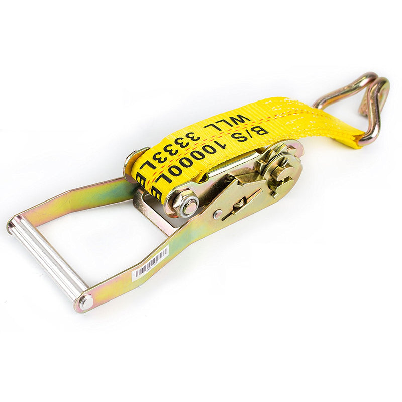 NK-RCJ2X27 2"X27ft Yellow Ratchet Strap with Double J Hooks-Long Wide Handle-NK-RK Safety