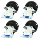 NK 4 Inch Low Profile Hard Rubber Wheel Swivel Plate Casters With Brake - CHR4SSBRRE-4-NK-RK Safety