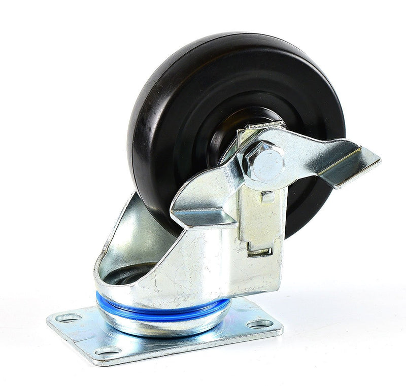 NK 4 Inch Low Profile Hard Rubber Wheel Swivel Plate Casters With Brake - CHR4SSBRRE-4-NK-RK Safety