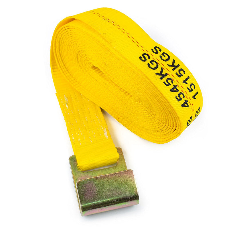 NK-RCF2X27 2" X 27ft Yellow Ratchet Strap with Flat Hooks-Long Wide Handle, Webbing with Print, Truck Cargo Tie Down(Yellow, 2" x 27", Qty:1)-NK-RK Safety