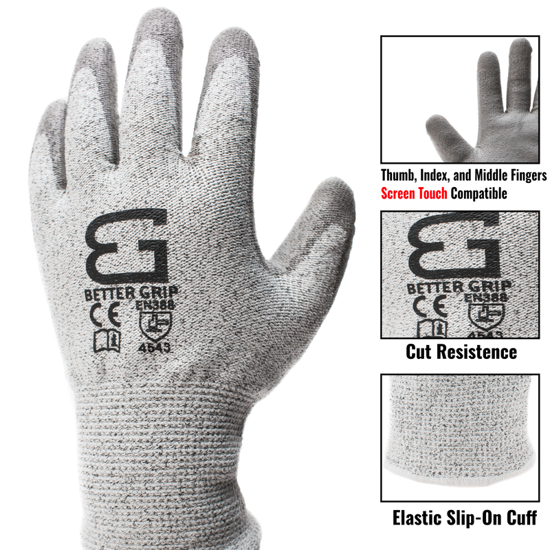 Level 5 Cut Resistant Shell PU Coating Work Gloves for Smart Phone-WG-Better Grip-RK Safety