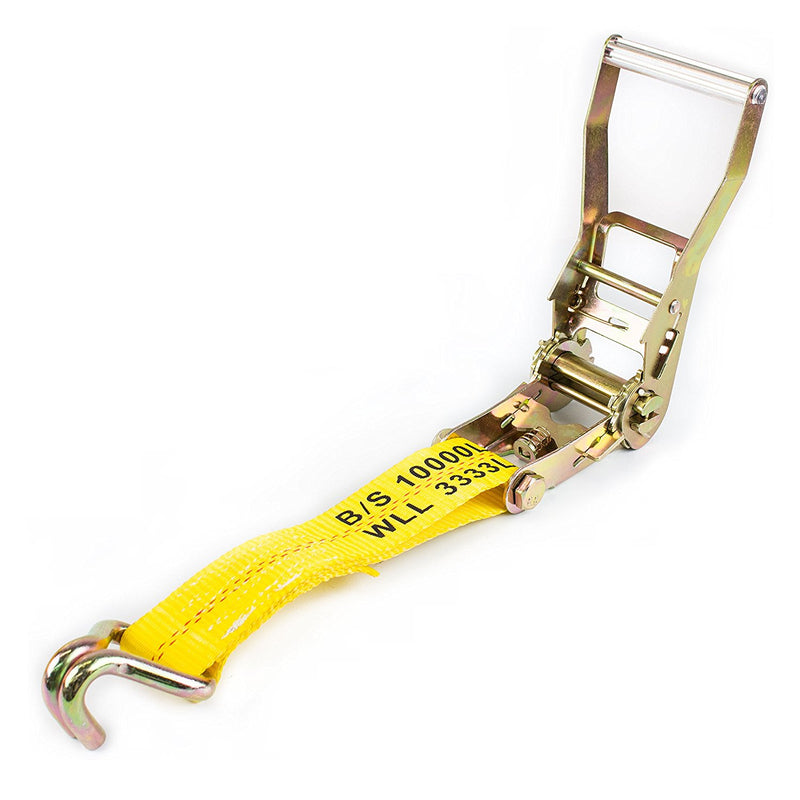 NK-RCJ2X27 2"X27ft Yellow Ratchet Strap with Double J Hooks-Long Wide Handle-NK-RK Safety