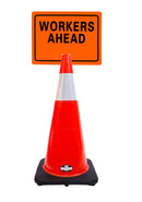 RK-Safety 28" Orange Cone, Black base With One 6" Reflective one Tape, Plus Cone Sign-RK Safety-RK Safety