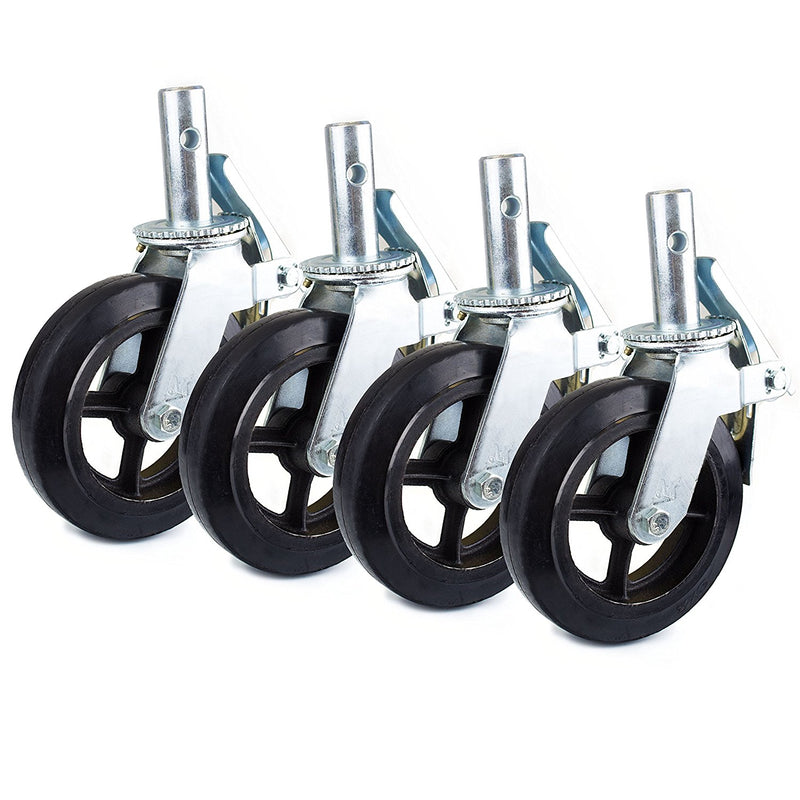 RK Scaffold 8"x2" Black Rubber Mold-on Steel Caster Wheel with Brake-RK Industries Group, Inc-RK Safety