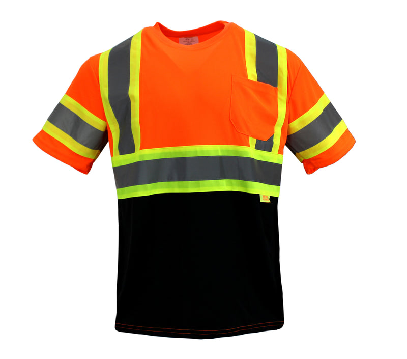 NY BFS-T5511,12 & 13 High-Visibility Class 3 T Shirt with Moisture Wicking Mesh Birdseye, Black Bottom (Lime, Orange & Black)-RK Safety-RK Safety