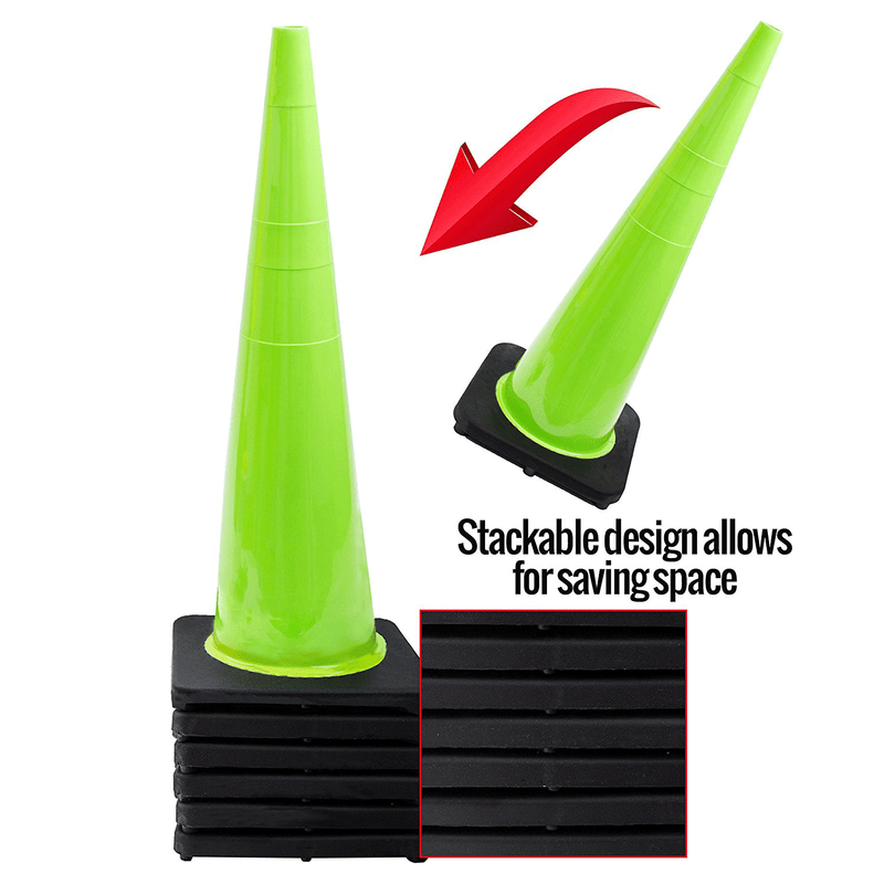 (Set of 6) 36" RK Lime Safety Traffic PVC Cones with Black Base-RK Safety-RK Safety