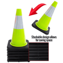 18" Traffic Safety Cones, One Reflective Collar, Black Base - Lime-RK Safety-RK Safety