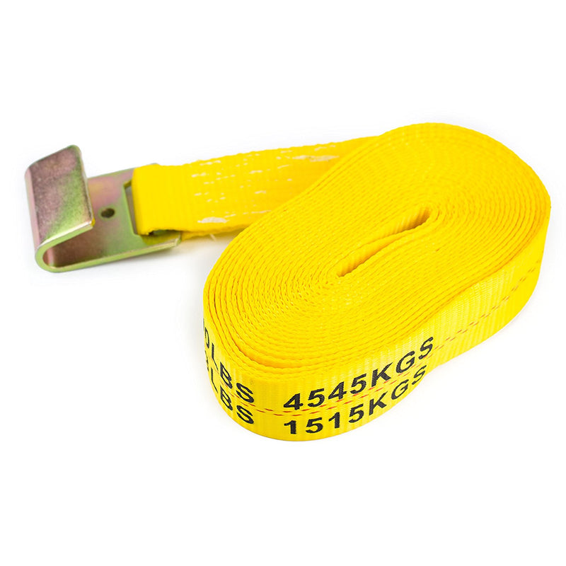 NK-RCF2X27 2" X 27ft Yellow Ratchet Strap with Flat Hooks-Long Wide Handle, Webbing with Print, Truck Cargo Tie Down(Yellow, 2" x 27", Qty:1)-NK-RK Safety