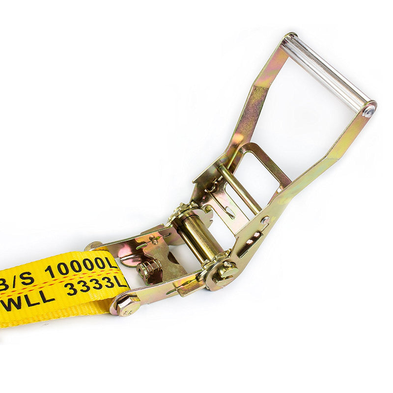 NK-RCJ2X27 2"X27ft Yellow Ratchet Strap with Double J Hooks-Long Wide Handle-NK-RK Safety