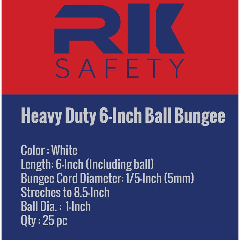 RK Safety Ball Bungee Cords, 25 pc - White-RK Safety-RK Safety