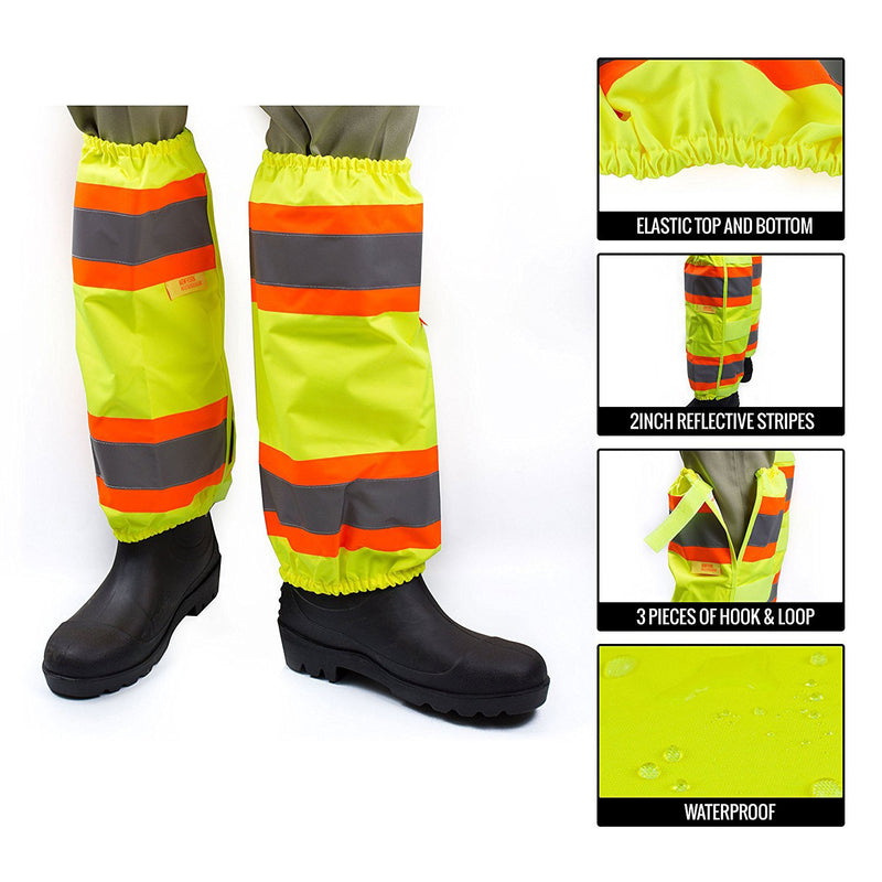 RK-GAITERS-LM Hi-Viz Contrasting Trim Leg Gaiters, Polyester oxford w/ PU coating, Lime-New York Hi-Viz Workwear-RK Safety