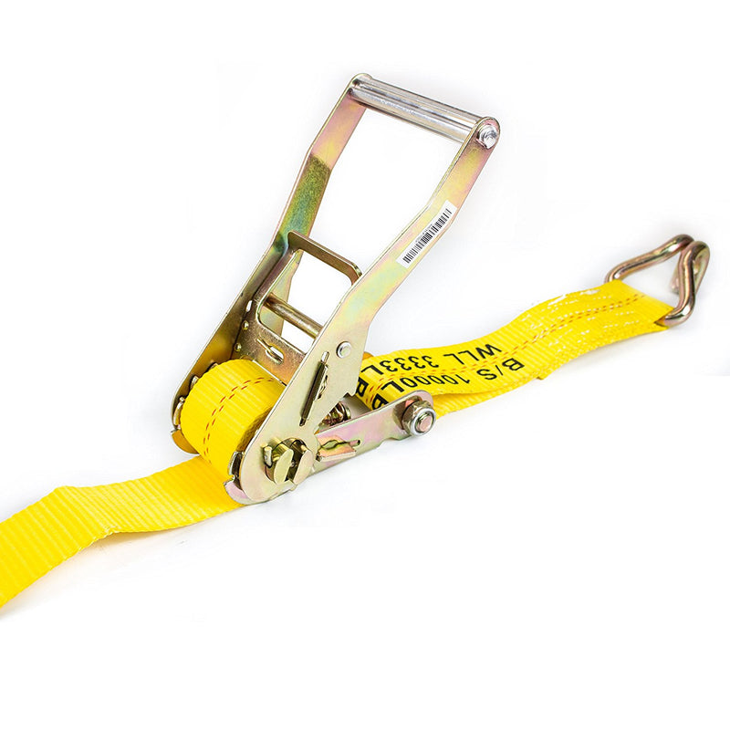 NK-RCJ2X27 2"X27ft Yellow Ratchet Strap with Double J Hooks-Long Wide Handle-NK-RK Safety