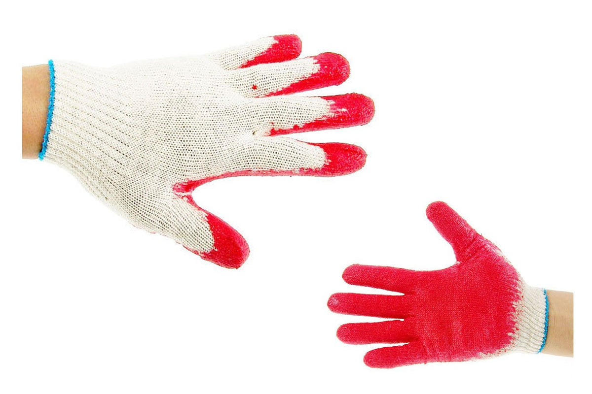 300 Pairs String Knit Red Palm Latex Dipped Gloves, Made in Korea -WRG