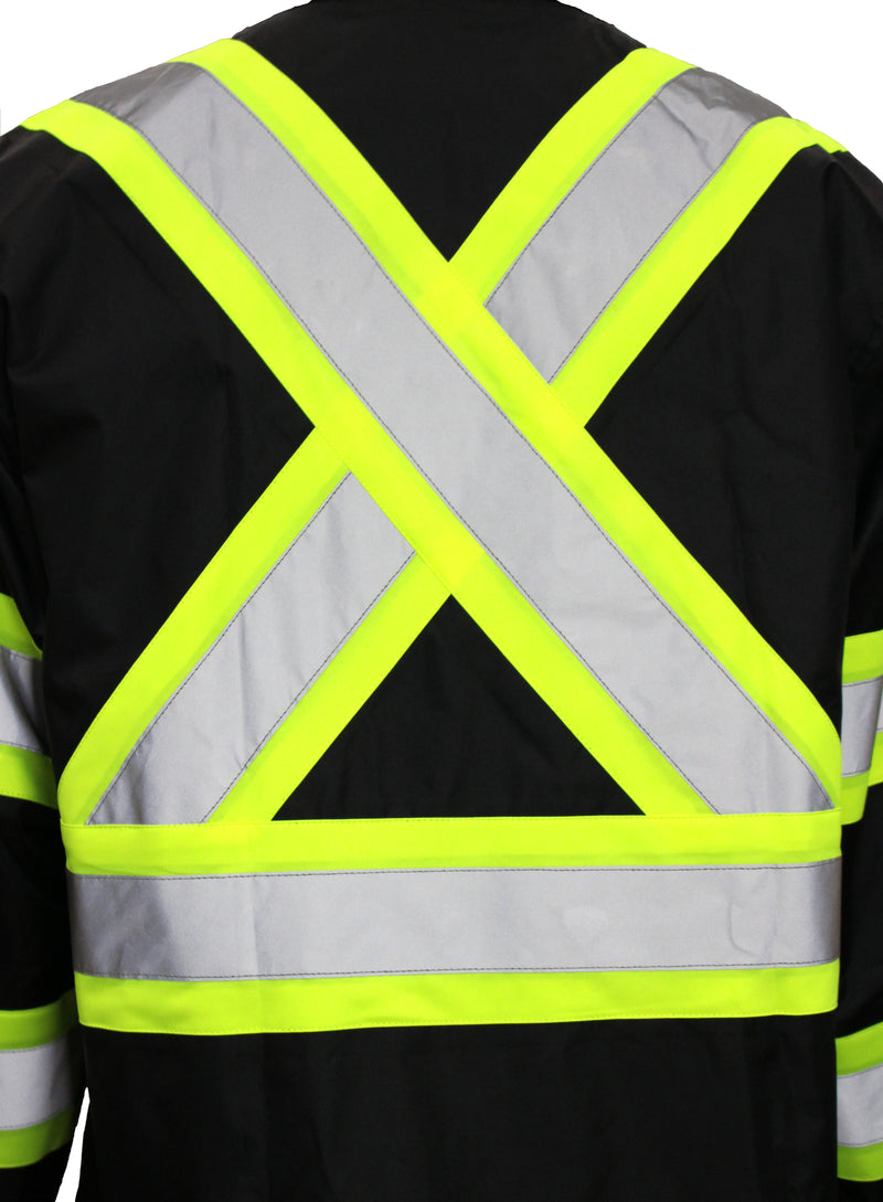 RK Safety TBK77 Class 3 Rainwear Reflective Hi-Viz Black Bottom Long Rain Coat(Black)-RK Safety-RK Safety