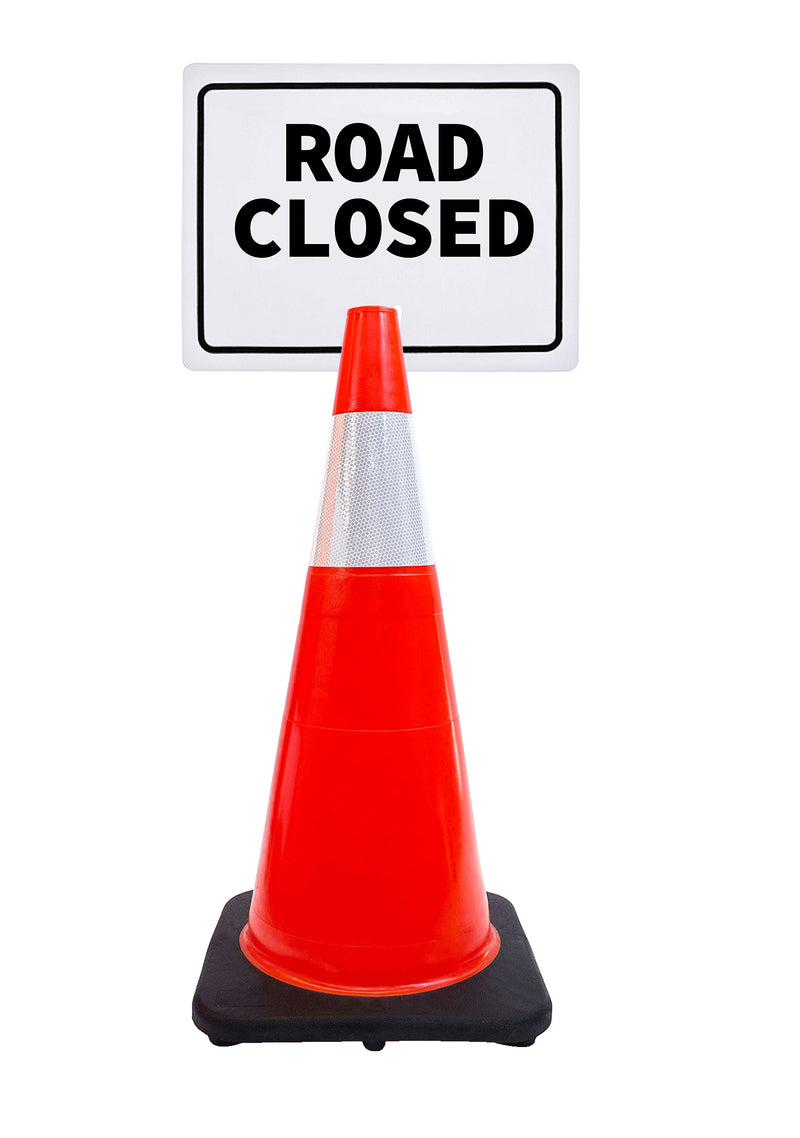 RK-Safety 28" Orange Cone, Black base With One 6" Reflective one Tape, Plus Cone Sign-RK Safety-RK Safety