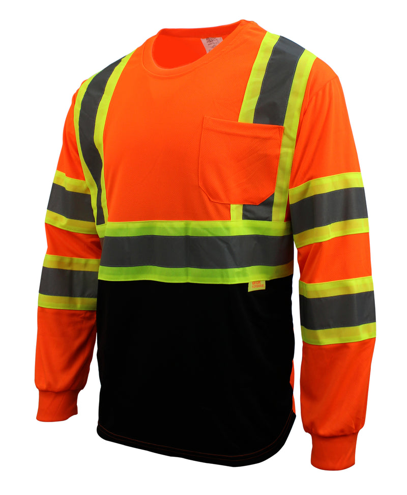 RK Safety BFL-T5711,12 & 13Class 2 High Visible Two Tone Reflective Strips Breathable Mesh Tshirts with X Pattern, Pockets Harness D-Ring Pass Thru, ANSI/ISEA (Orange/Lime & Black)-RK Safety-RK Safety