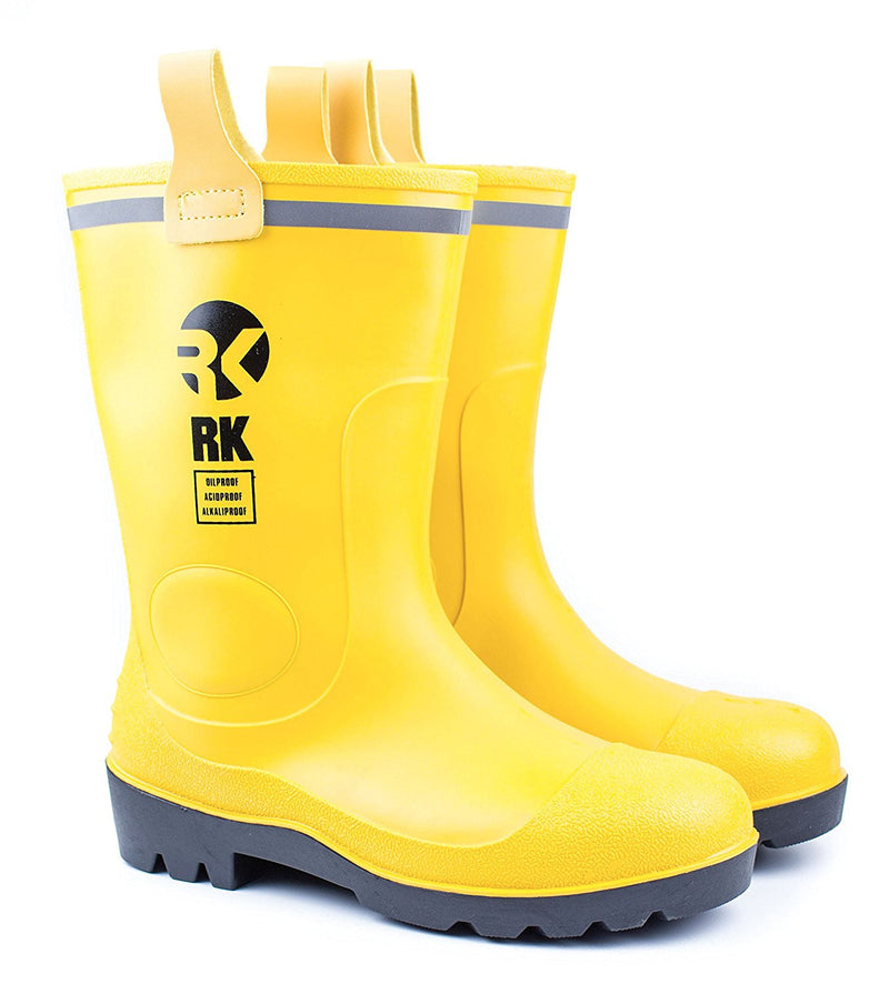 RK Mens Waterproof Rubber Sole Rain Boots Yellow