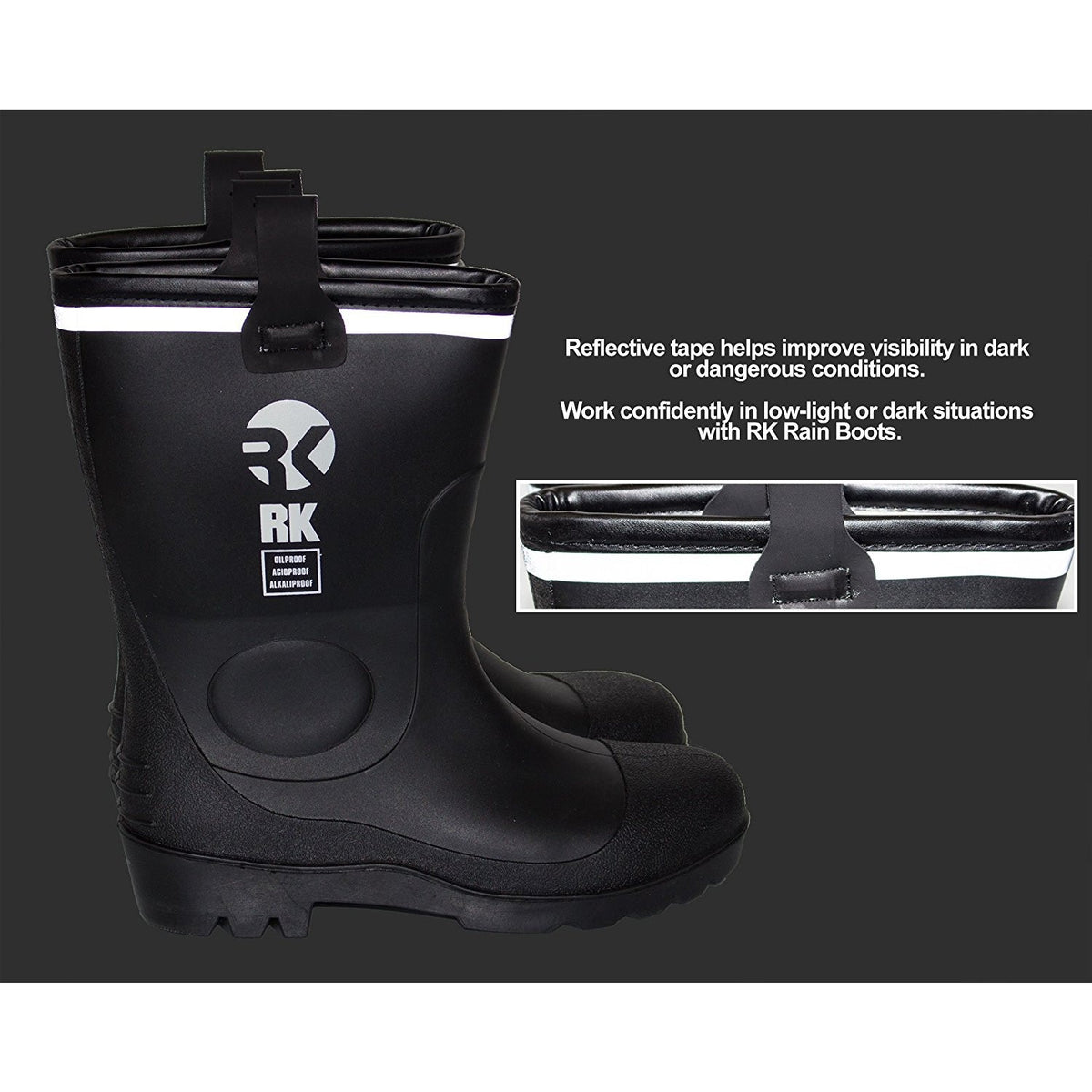 Ska Doo Men's Black Weatherproof Rubber Blazer Rain Boots – Sizes 7-13
