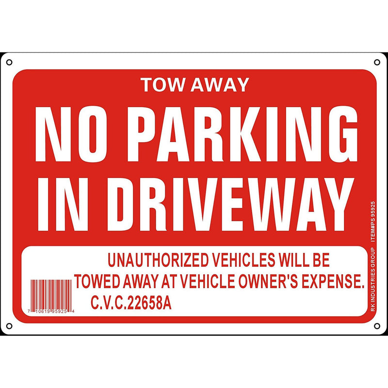 RK OSHA Safety Sign, Legend "Tow Away No Parking in Driveway"-RK Safety-RK Safety