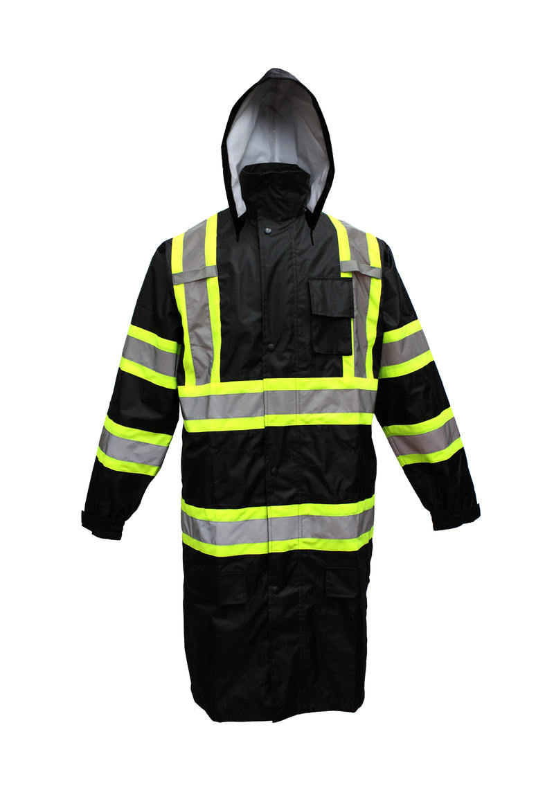 RK Safety TBK77 Class 3 Rainwear Reflective Hi-Viz Black Bottom Long Rain Coat(Black)-RK Safety-RK Safety