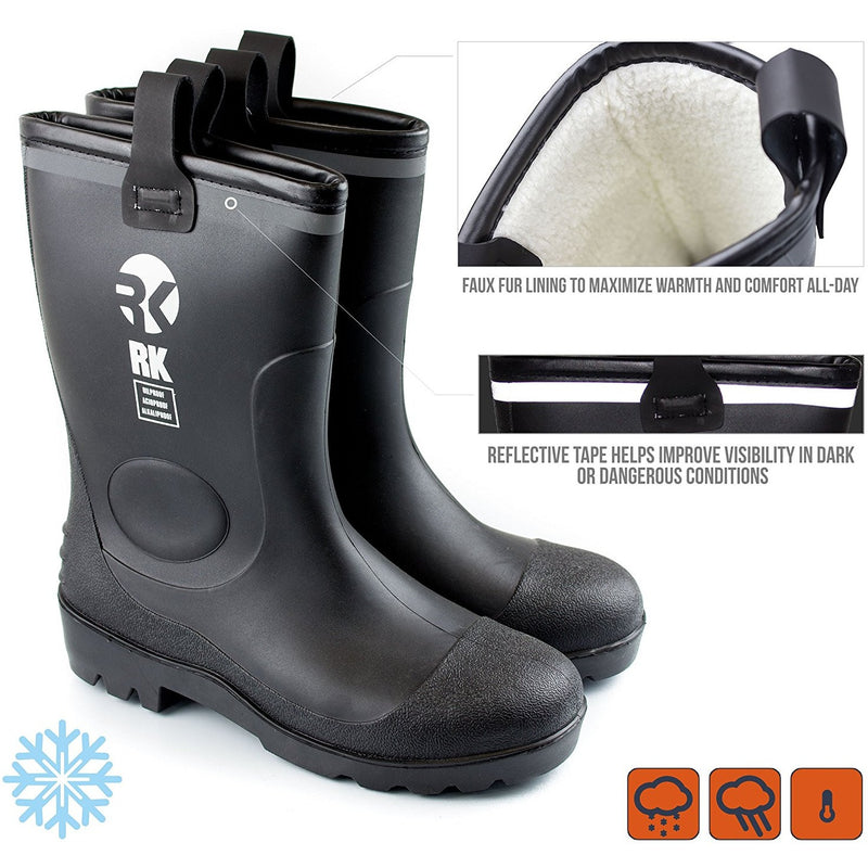 Insulated Waterproof Fur Interior Rubber Sole Winter Rain Boots-RKBW-BK-RK Guard-RK Safety