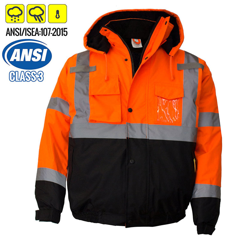 Men's ANSI Class 3 High Visibility Bomber Safety Jacket - WJ9011-New York Hi-Viz Workwear-RK Safety