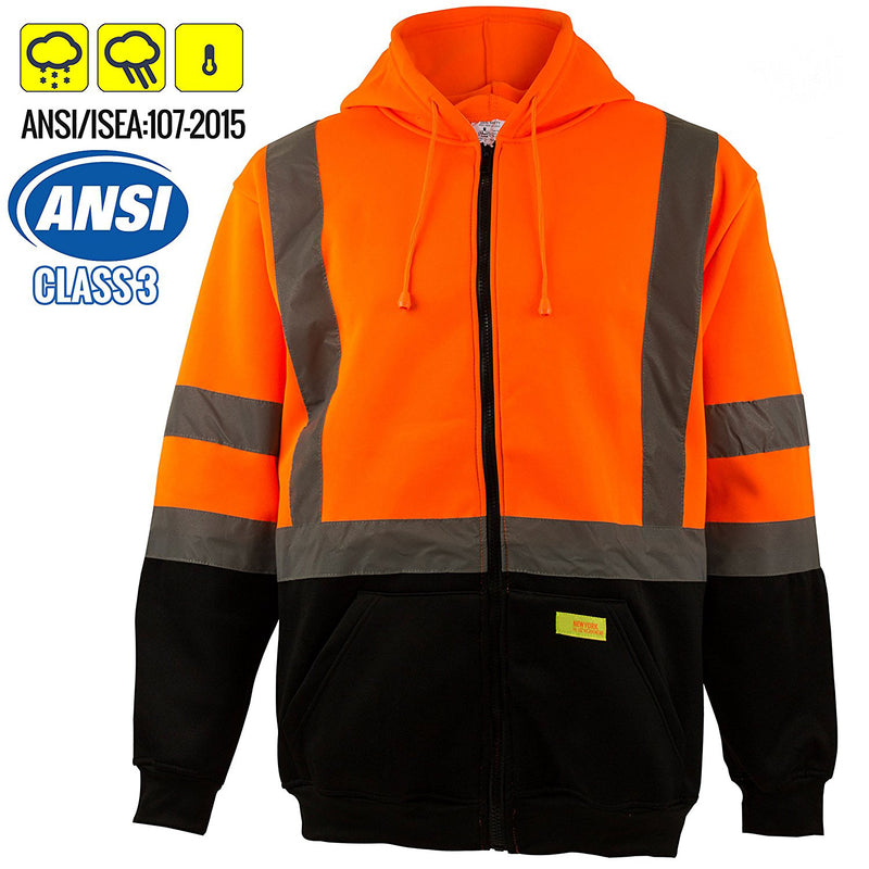 ANSI Class 3 High Visibility Sweatshirt Full Zip Hooded -H9011-New York Hi-Viz Workwear-RK Safety