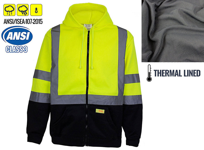 Class 3 High Visibility Sweatshirt , Full Zip Hooded, Fleece - H6612-RK Safety-RK Safety