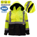 Men's Ansi Class 3 High Visibility Safety Bomber Jacket With Zipper, PVC Pocket, Black Bottom and Detachable sleeve - J8512-RK Safety-RK Safety