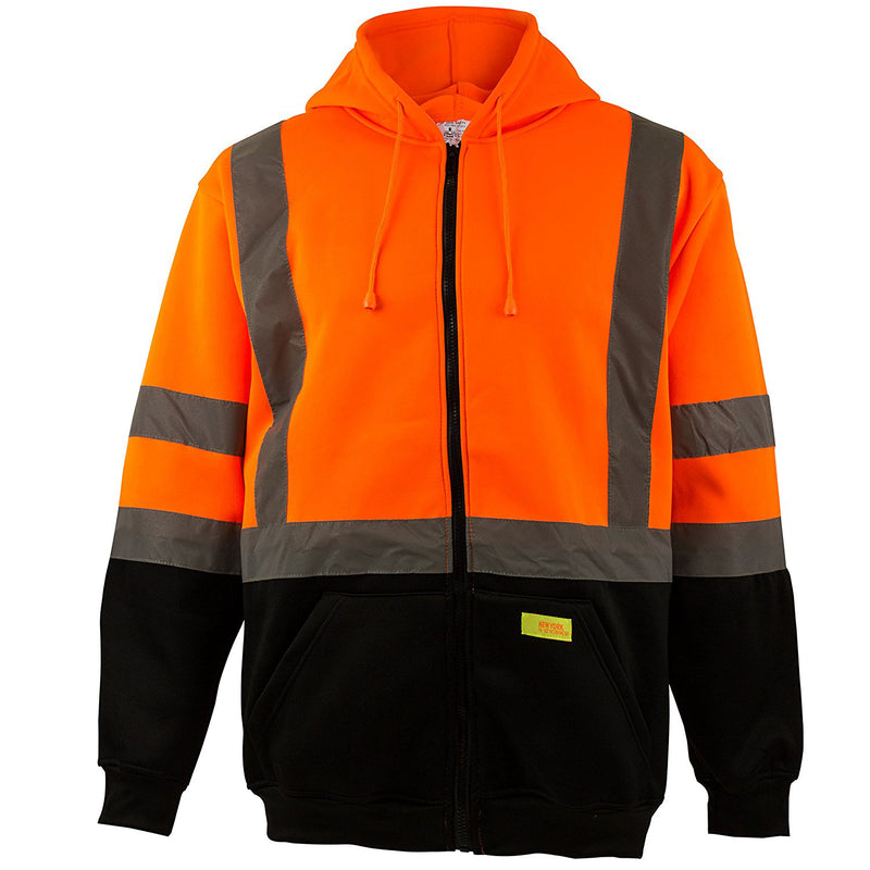 ANSI Class 3 High Visibility Sweatshirt Full Zip Hooded -H9011-New York Hi-Viz Workwear-RK Safety