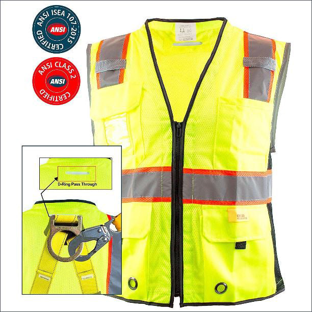 RK Safety Class 2 D-Ring Two Tone Mesh Vest - P6611& P6612 (Orange, Lime)-New York Hi-Viz Workwear-RK Safety