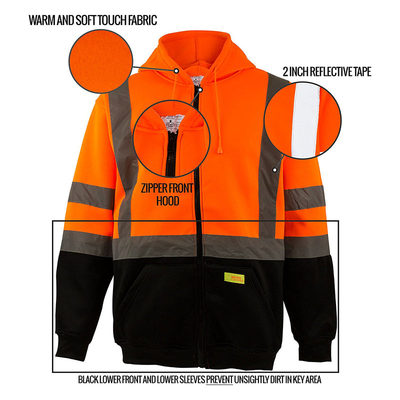 ANSI Class 3 High Visibility Sweatshirt Full Zip Hooded -H9011-New York Hi-Viz Workwear-RK Safety