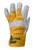 Better Grip Grey cow split leather, Full palm Gloves, Poly/Cotton Rubberized Cuff, Natural Pearl Large-RK Safety-RK Safety