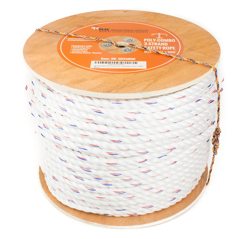 RK SR34600 Poly-Combo 3-Strand Safety Rope, 3/4 in x 600 ft-RK Safety-RK Safety