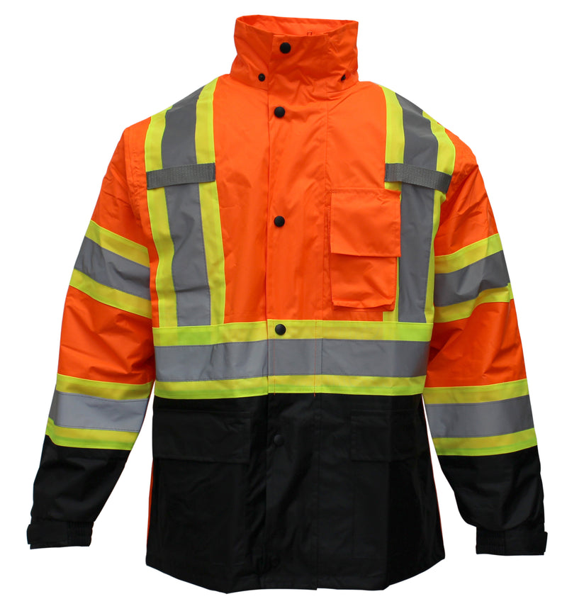 RK Safety RW-CLA3-TLM55/TOR77 Class 3 Rain suit, Jacket, Pants High Visibility Reflective Black Bottom with X Pattern-RK Safety-RK Safety