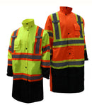 RK Safety RC-CLA3-TLM66/TOR88 Class 3 Rainwear Reflective Hi-Viz Black Bottom Long Rain Coat with X pattern-RK Safety-RK Safety
