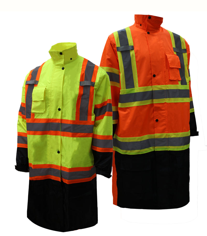RK Safety RC-CLA3-TLM66/TOR88 Class 3 Rainwear Reflective Hi-Viz Black Bottom Long Rain Coat with X pattern-RK Safety-RK Safety