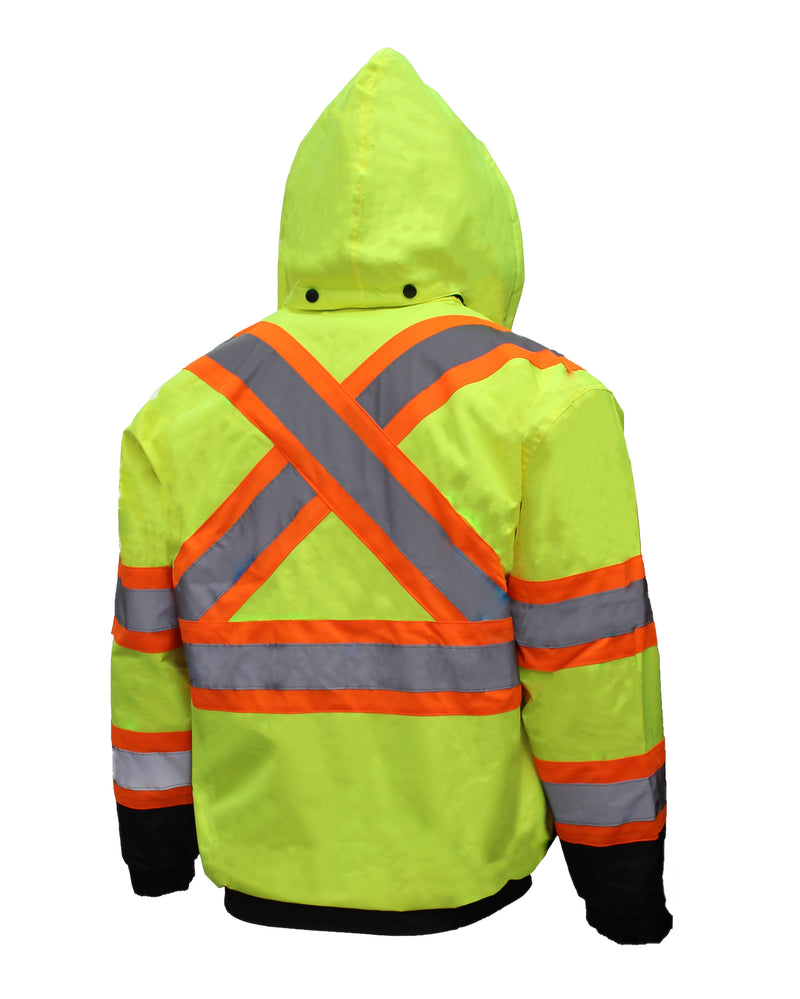 New York Hi-Viz Workwear WJX7012 Men's ANSI Class 3 High Visibility Bomber Safety Jacket with X pattern, Waterproof (Lime)-RK Safety-RK Safety