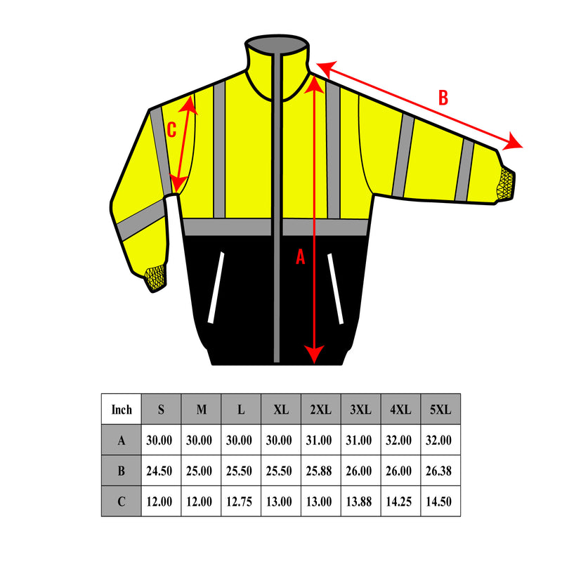 Men's ANSI Class 3 High Visibility Bomber Safety Jacket - WJ9011-New York Hi-Viz Workwear-RK Safety