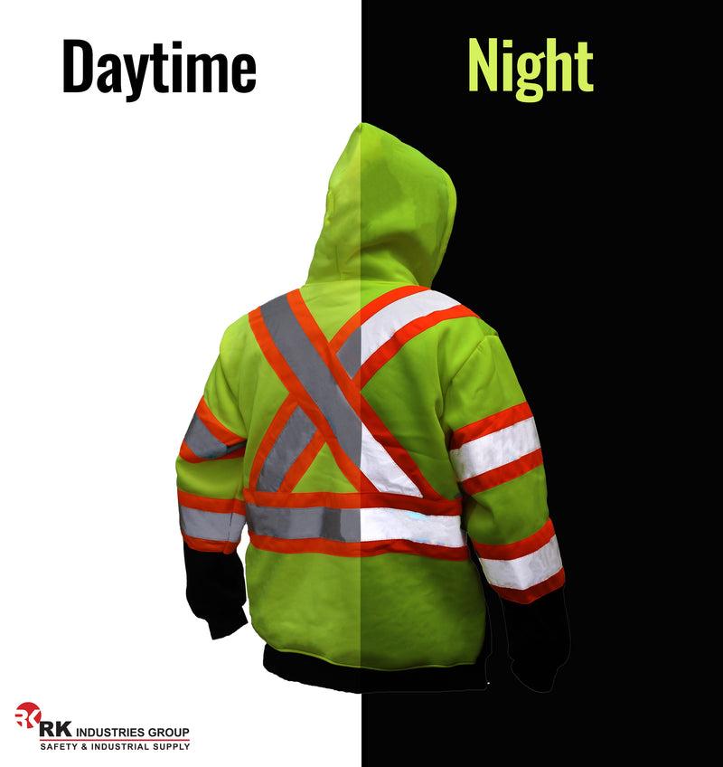 New York Hi-Viz Workwear HX7012 Men's ANSI Class 3 High Visibility Class 3 Sweatshirt, Full Zip Hooded, Lightweight, Black Bottom with X pattern-New York Hi-Viz Workwear-RK Safety