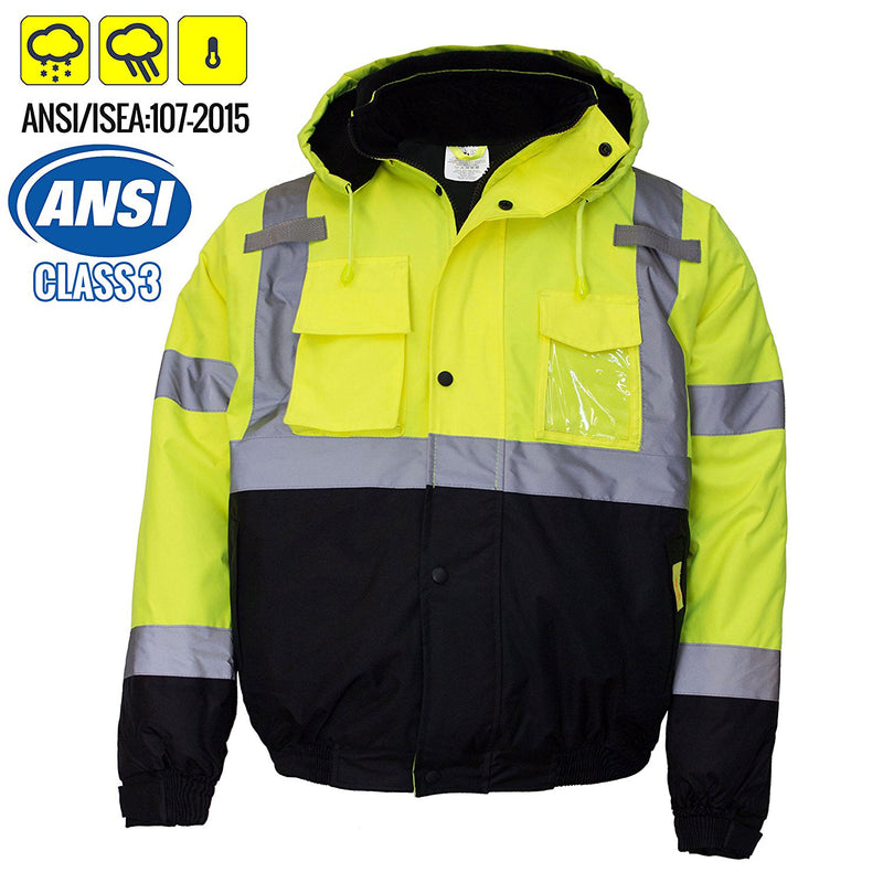 Men's ANSI Class 3 High Visibility Bomber Safety Jacket - WJ9012-New York Hi-Viz Workwear-RK Safety
