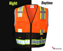 RK Safety P5511/P5512 Class 2 High Visible Two Tone Reflective Strips Breathable Mesh Vest, Pockets Harness D-Ring Pass Thru, ANSI/ISEA, Construction Motorcycle Traffic Emergency X pattern (Orange/Lime)-RK Safety-RK Safety