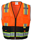 RK Safety P5511/P5512 Class 2 High Visible Two Tone Reflective Strips Breathable Mesh Vest, Pockets Harness D-Ring Pass Thru, ANSI/ISEA, Construction Motorcycle Traffic Emergency X pattern (Orange/Lime)-RK Safety-RK Safety