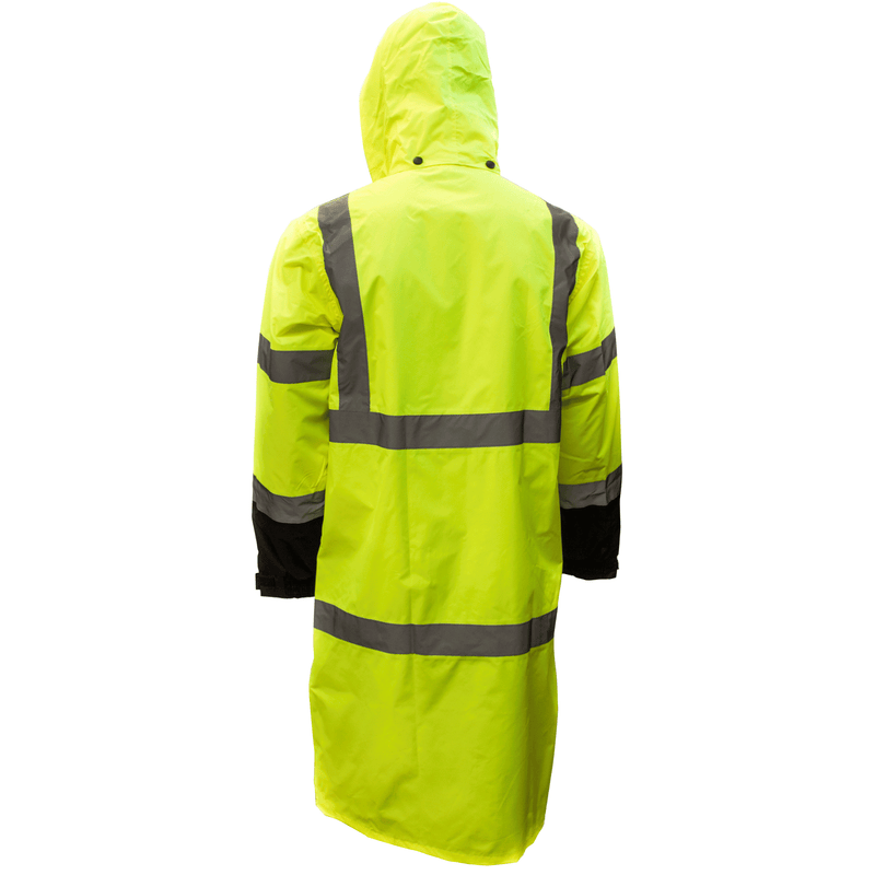 Class Reflective Hi-Viz Black Bottom Long Rain Coat (Lime/Orange)