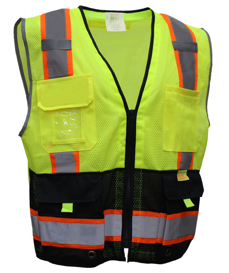 RK Safety P5511/P5512 Class 2 High Visible Two Tone Reflective Strips Breathable Mesh Vest, Pockets Harness D-Ring Pass Thru, ANSI/ISEA, Construction Motorcycle Traffic Emergency X pattern (Orange/Lime)-RK Safety-RK Safety